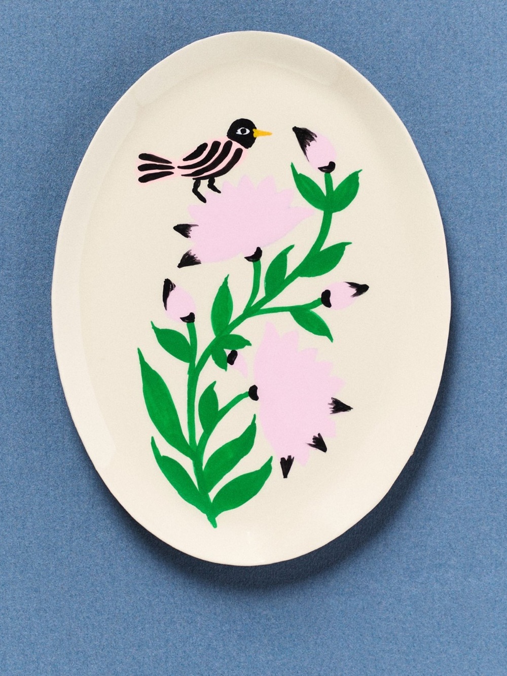 Anthropologie Enamel Trinket Tray Cottagecore Pink Flowers Birds New